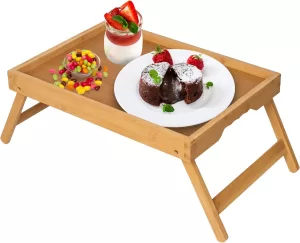 Bed Tray Table with Folding Legs,Bamboo Breakfast in Bed for TV Table, Laptop Computer Tray,Eating,Snack Tray(Bamboo)